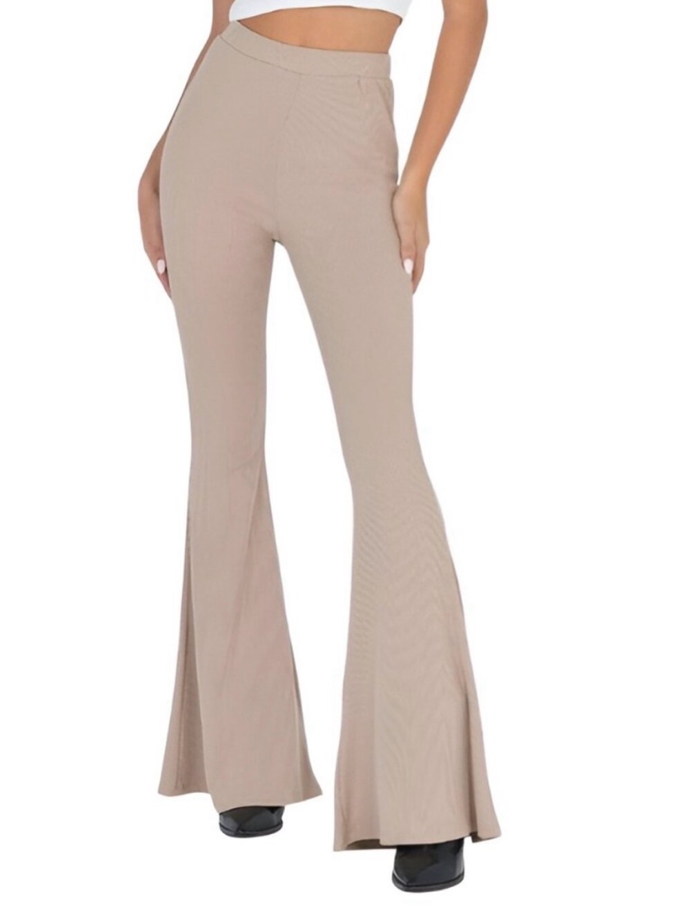 Princess Polly Women's Rita Roberts Knit Flare Pant Bootcut Ribbed Tan Size XS 2